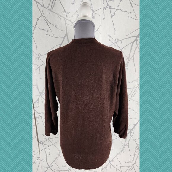 Jones New York Brown Linen Cotton Knit Lattice Open Cardigan - Picture 4 of 5